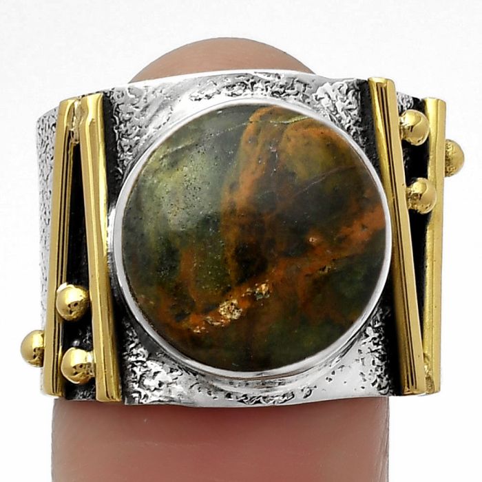 Two Tone - Turkish Rainforest Chrysocolla Ring size-7.5 SDR160788 R-1551, 14x14 mm