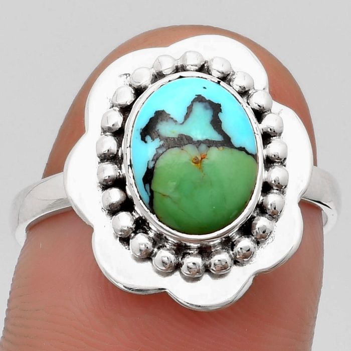 Lucky Charm Tibetan Turquoise Ring size-8.5 SDR161019 R-1088, 8x10 mm
