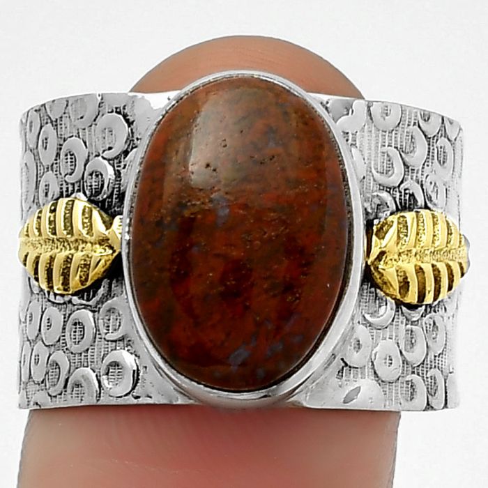 Two Tone - Natural Red Moss Agate Ring size-9 SDR161381 R-1534, 10x14 mm