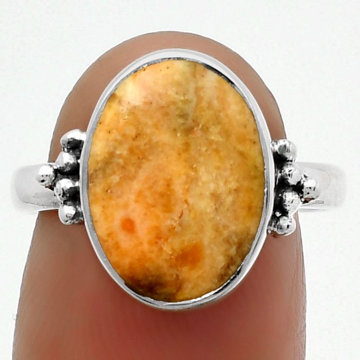 Natural Coral Jasper Ring size-7.5 SDR162133 R-1091, 10x14 mm