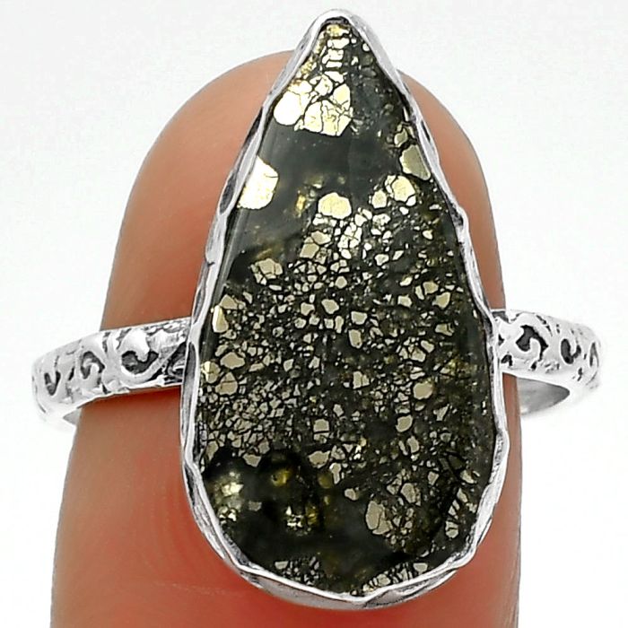 Natural Nipomo Marcasite Agate Ring size-8.5 SDR162482 R-1191, 11x20 mm