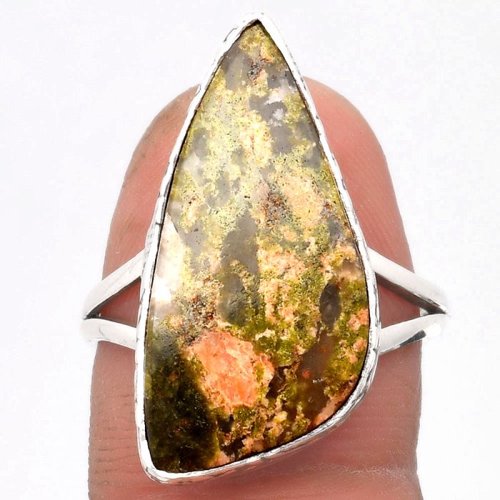 Natural Unakite Ring size-9 SDR162536 R-1191, 12x25 mm