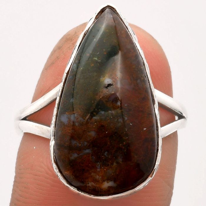 Natural Texas Moss Agate Ring size-9 SDR162552 R-1191, 12x22 mm