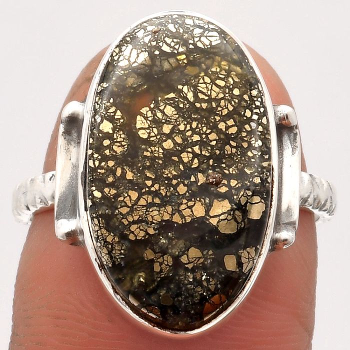 Natural Nipomo Marcasite Agate Ring size-8 SDR162579 R-1193, 11x20 mm