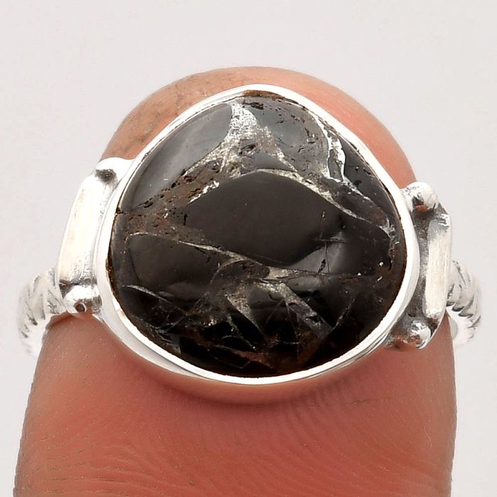 Natural Obsidian And Zinc Ring size-8 SDR162608 R-1193, 13x13 mm