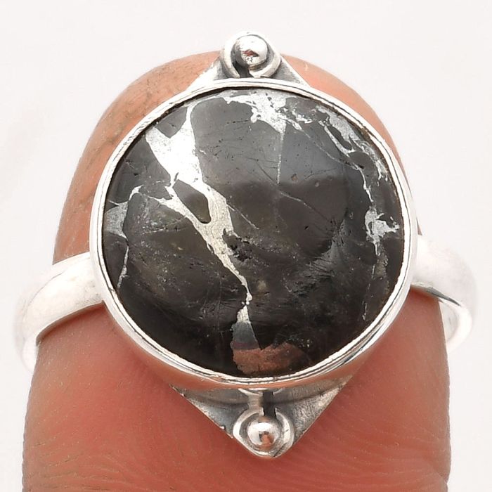 Natural Obsidian And Zinc Ring size-9 SDR162638 R-1194, 13x13 mm