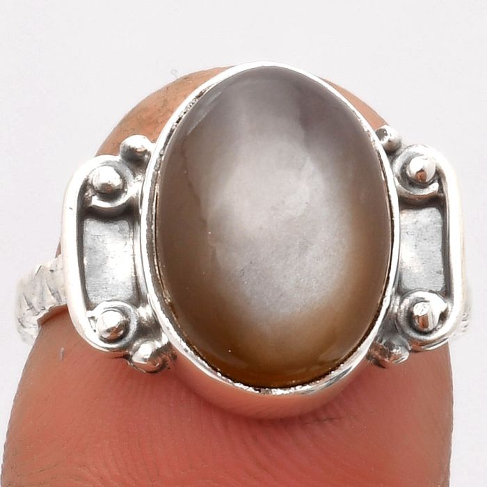 Natural Gray Moonstone Ring size-7 SDR162853 R-1121, 10x14 mm