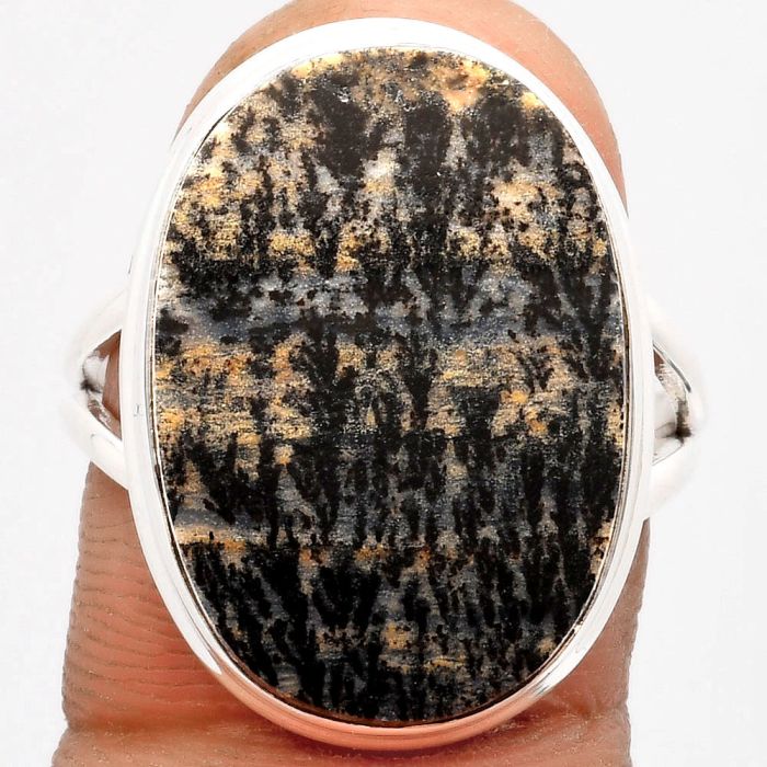 Natural Russian Honey Dendrite Opal Ring size-9 SDR162969 R-1008, 15x22 mm