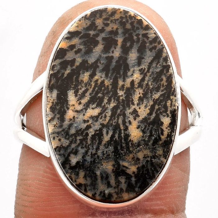 Natural Russian Honey Dendrite Opal Ring size-8.5 SDR162984 R-1002, 14x22 mm