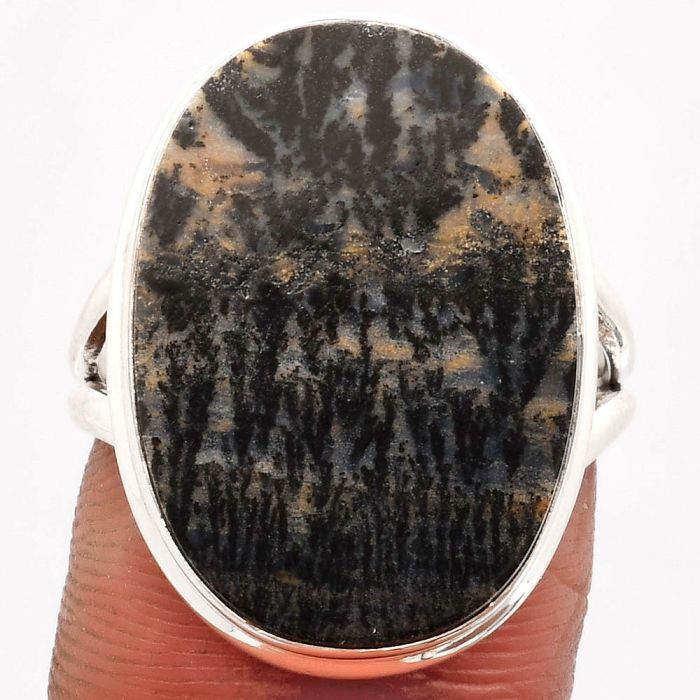 Natural Russian Honey Dendrite Opal Ring size-8.5 SDR162998 R-1008, 16x22 mm