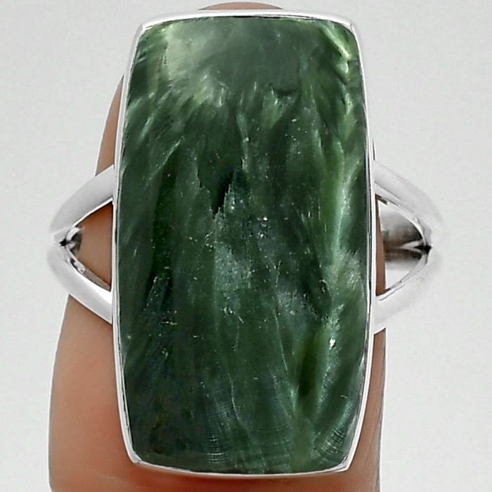 Natural Russian Seraphinite Ring size-8 SDR163049 R-1002, 12x23 mm