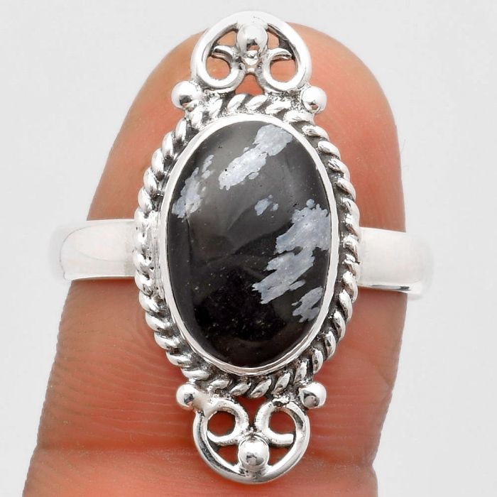Natural Snow Flake Obsidian Ring size-9.5 SDR163162 R-1500, 9x13 mm
