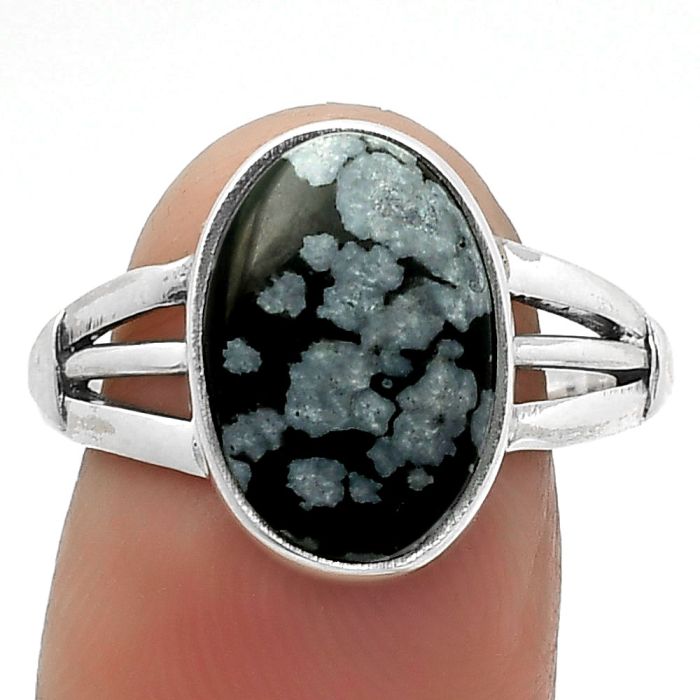 Natural Snow Flake Obsidian Ring size-8.5 SDR163272 R-1535, 10x14 mm