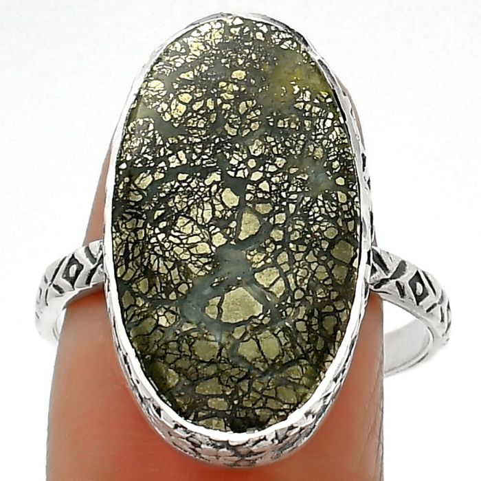 Natural Nipomo Marcasite Agate Ring size-9 SDR163530 R-1191, 12x22 mm
