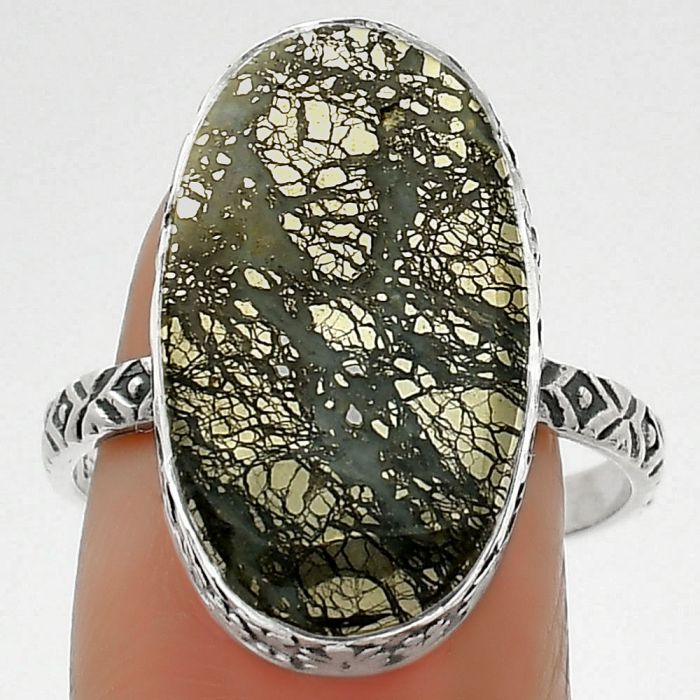 Natural Nipomo Marcasite Agate Ring size-9 SDR163533 R-1191, 12x21 mm