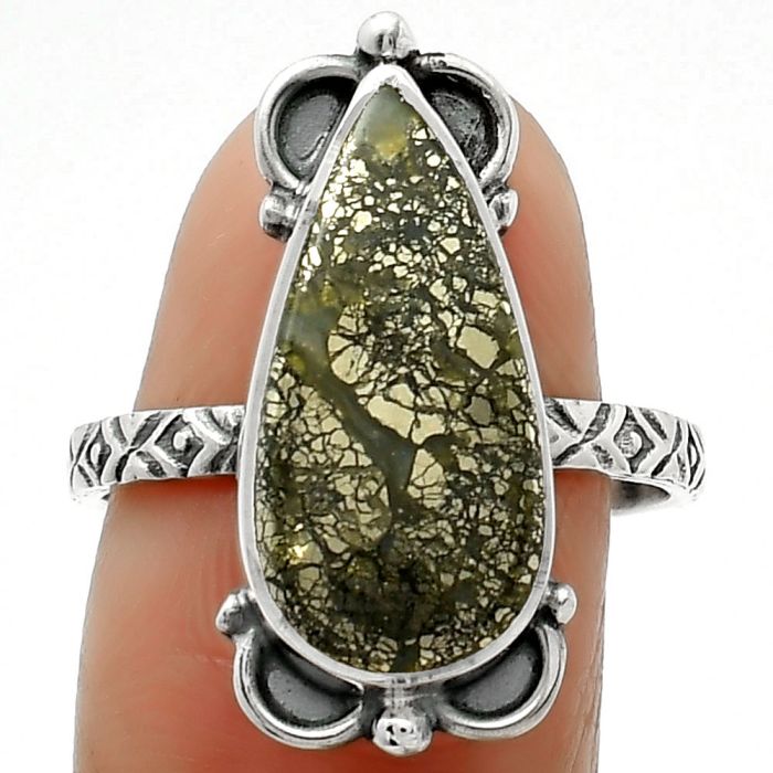 Natural Nipomo Marcasite Agate Ring size-8.5 SDR163615 R-1103, 9x19 mm
