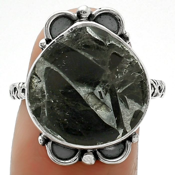 Natural Obsidian And Zinc Ring size-8.5 SDR163620 R-1103, 15x15 mm