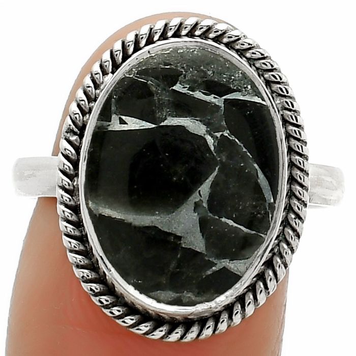 Natural Obsidian And Zinc Ring size-9 SDR163664 R-1009, 12x16 mm