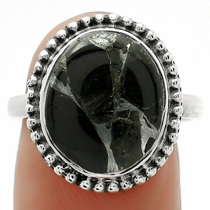 Natural Obsidian And Zinc Ring size-8 SDR163690 R-1071, 12x14 mm