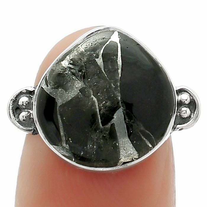 Natural Obsidian And Zinc Ring size-7 SDR163762 R-1195, 14x14 mm