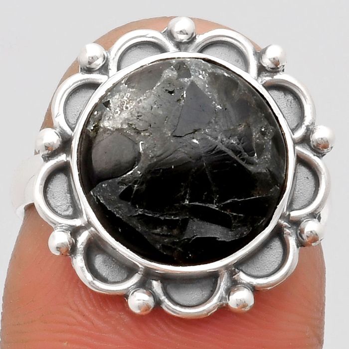 Natural Obsidian And Zinc Ring size-7 SDR164020 R-1092, 12x12 mm