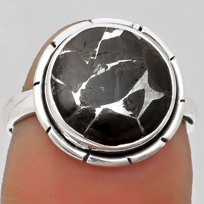 Natural Obsidian And Zinc Ring size-7 SDR164139 R-1011, 12x12 mm