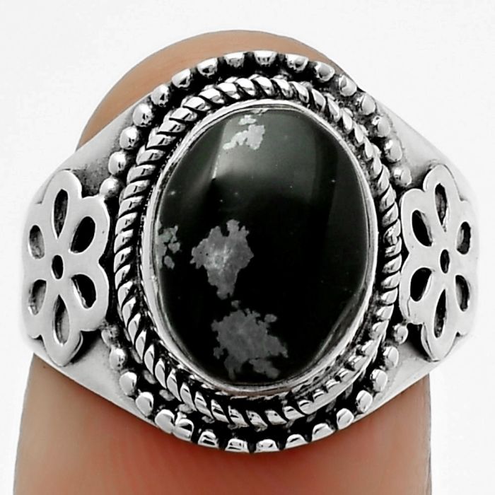 Natural Snow Flake Obsidian Ring size-7.5 SDR164707 R-1541, 8x11 mm