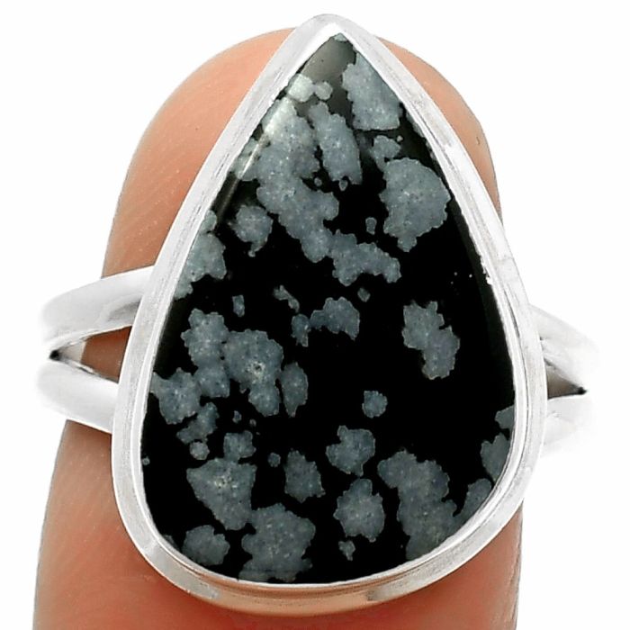 Natural Snow Flake Obsidian Ring size-8 SDR165022 R-1008, 12x19 mm