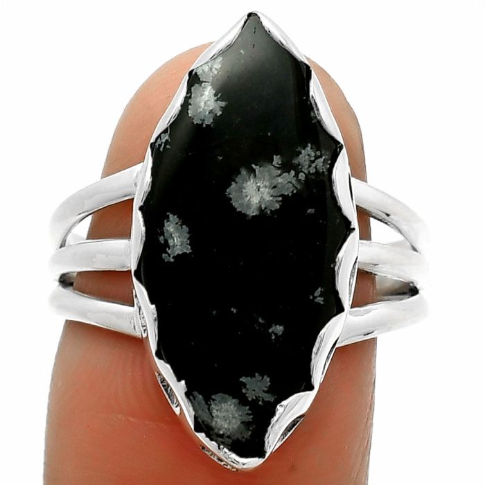 Natural Snow Flake Obsidian Ring size-8 SDR165100 R-1428, 10x22 mm