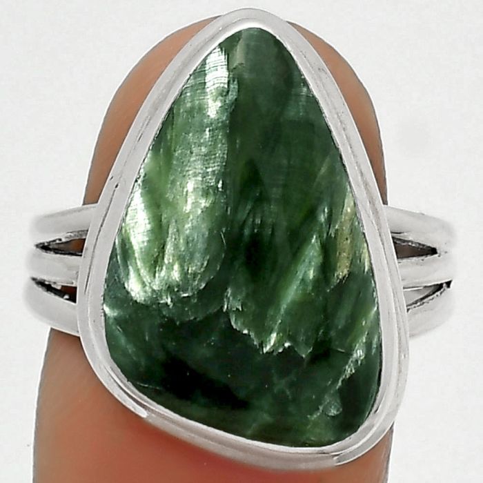 Natural Russian Seraphinite Ring size-9 SDR165196 R-1008, 13x20 mm