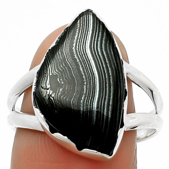 Crown Of Silver Psilomelane - Black Malachite Ring size-9 SDR165300 R-1338, 12x20 mm
