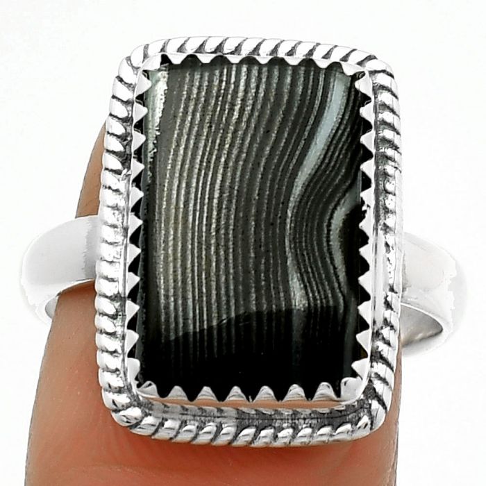 Crown Of Silver Psilomelane - Black Malachite Ring size-8.5 SDR165375 R-1474, 10x16 mm