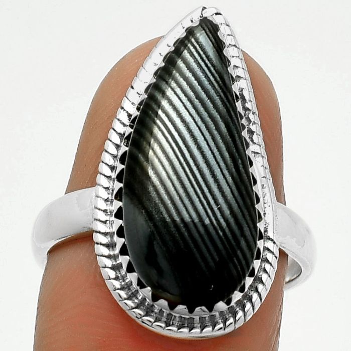 Crown Of Silver Psilomelane - Black Malachite Ring size-7 SDR165388 R-1474, 9x20 mm