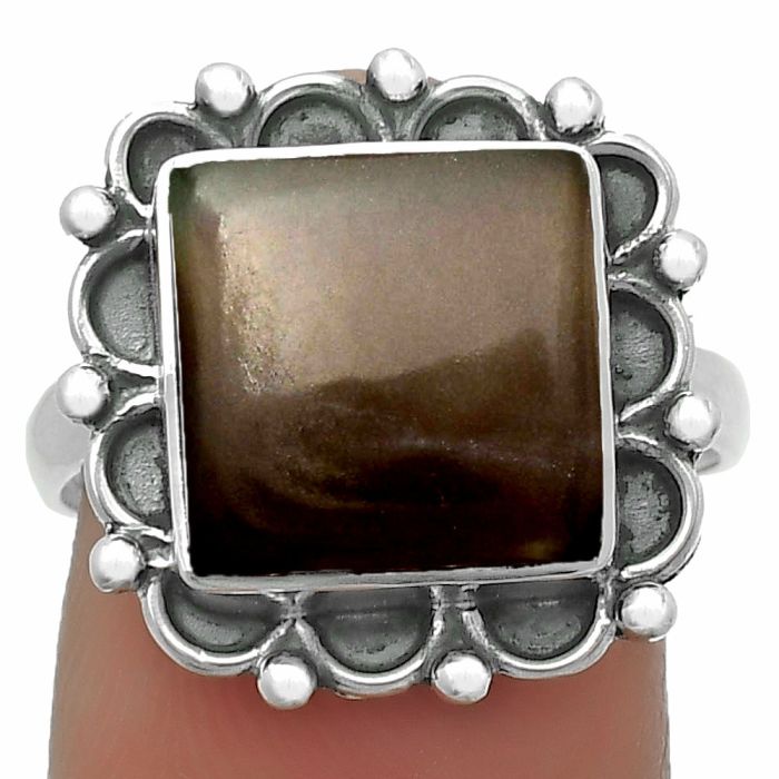 Natural Gray Moonstone Ring size-8.5 SDR165522 R-1092, 11x11 mm