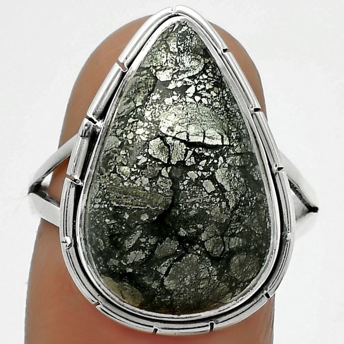 Natural Nipomo Marcasite Agate Ring size-8.5 SDR165771 R-1012, 13x19 mm