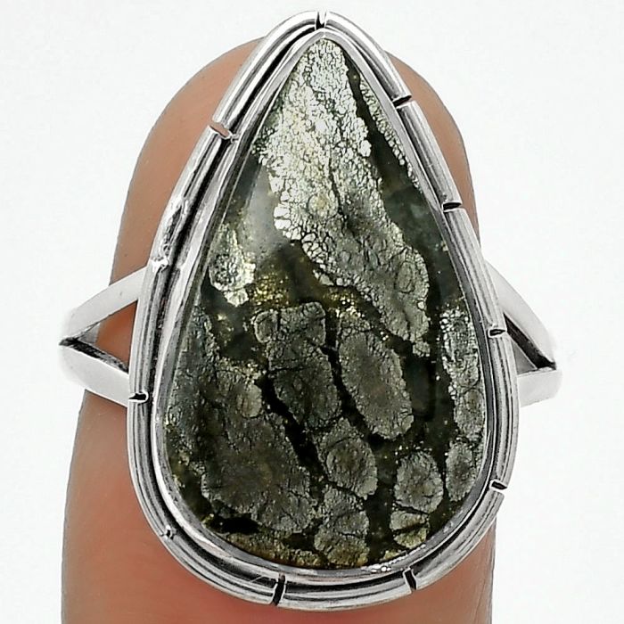 Natural Nipomo Marcasite Agate Ring size-8 SDR165794 R-1012, 12x20 mm