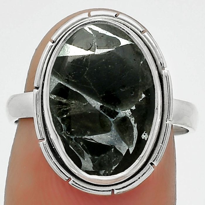 Natural Obsidian And Zinc Ring size-7 SDR165826 R-1011, 10x15 mm