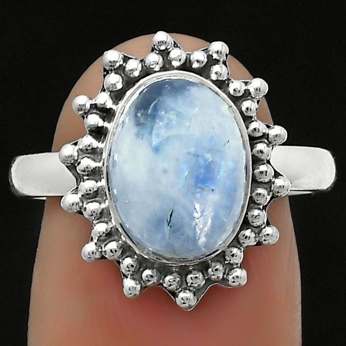 Natural Rainbow Moonstone - India Ring size-8.5 SDR165928 R-1095, 8x11 mm