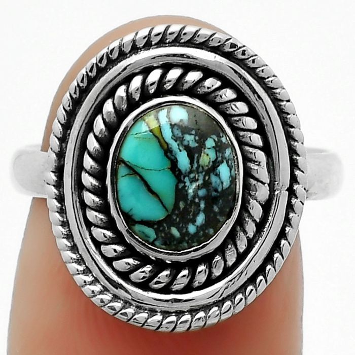 Lucky Charm Tibetan Turquoise Ring size-7.5 SDR166200 R-1097, 7x9 mm