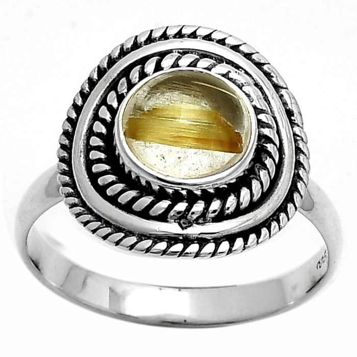 Natural Golden Rutile Ring size-8.5 SDR166216 R-1097, 8x8 mm