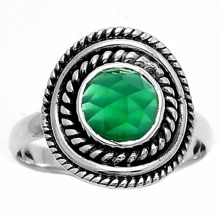 Faceted Natural Green Onyx Ring size-8.5 SDR166222 R-1097, 8x8 mm