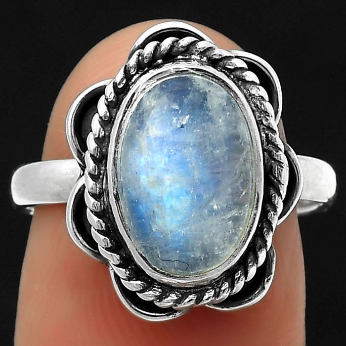 Natural Rainbow Moonstone - India Ring size-7.5 SDR166652 R-1101, 8x12 mm