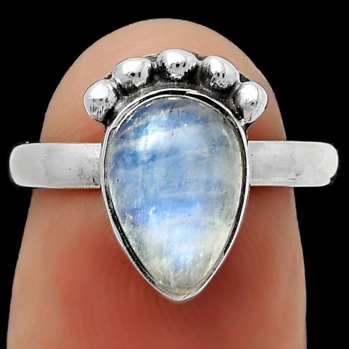 Natural Rainbow Moonstone - India Ring size-7 SDR166774 R-1222, 7x11 mm