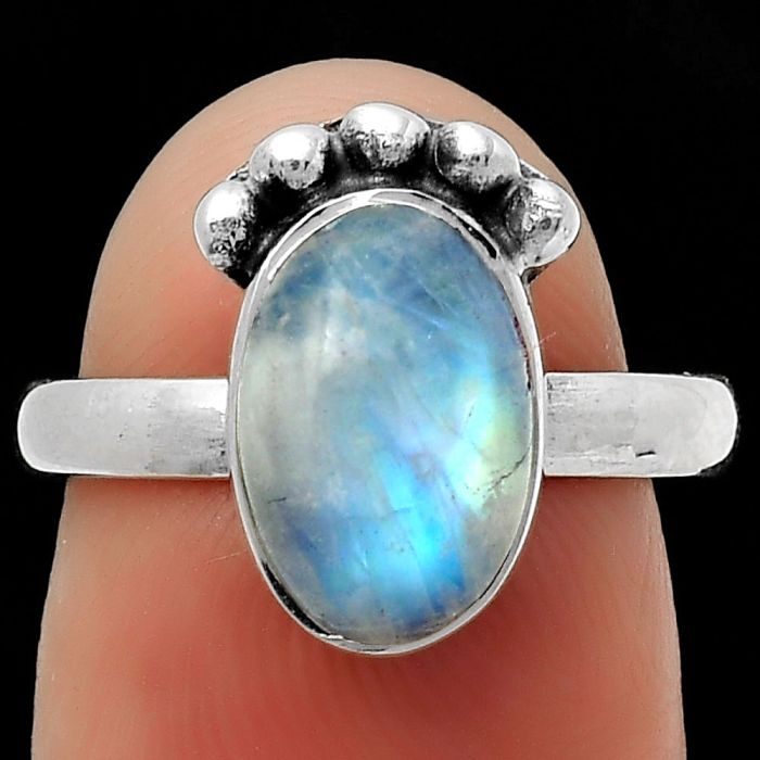 Natural Rainbow Moonstone - India Ring size-7 SDR166780 R-1222, 7x11 mm