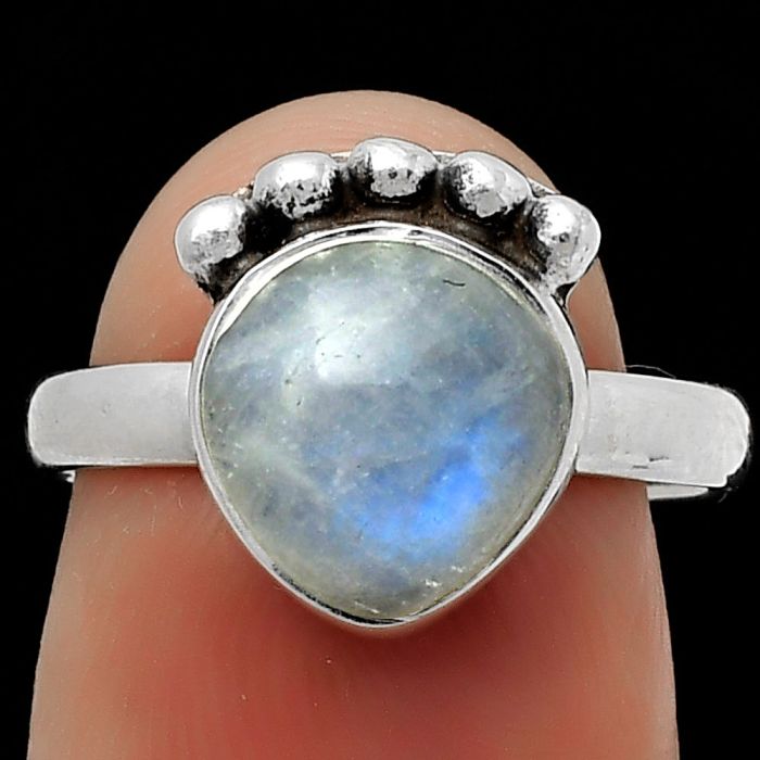 Natural Rainbow Moonstone - India Ring size-7 SDR166814 R-1222, 9x9 mm