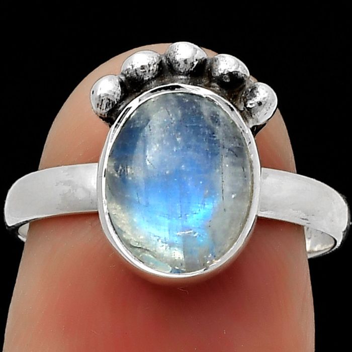 Natural Rainbow Moonstone - India Ring size-7 SDR166817 R-1222, 8x10 mm