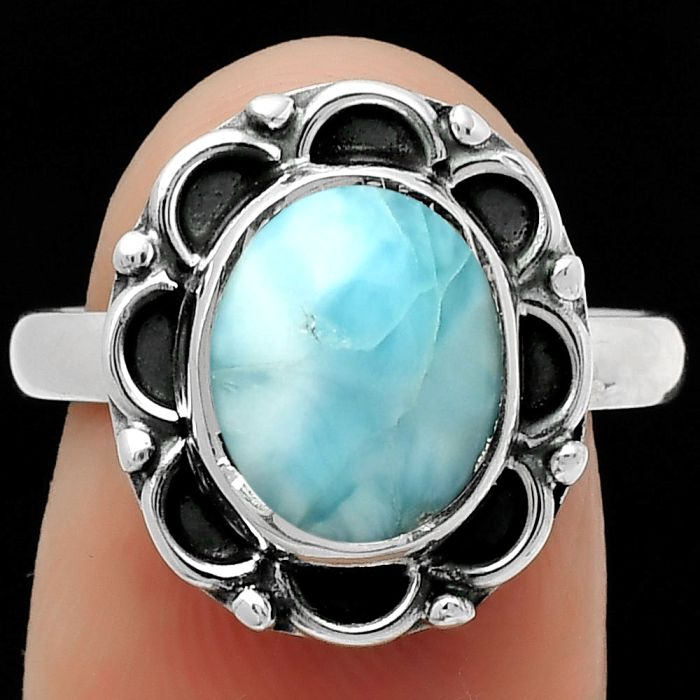 Natural Larimar (Dominican Republic) Ring size-8 SDR166875 R-1092, 9x11 mm