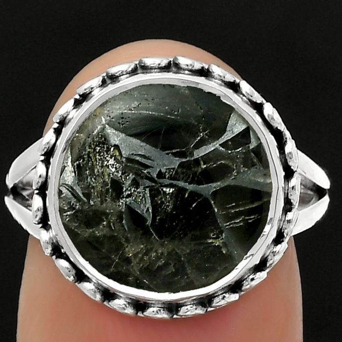 Natural Obsidian And Zinc Ring size-7.5 SDR166937 R-1196, 13x13 mm