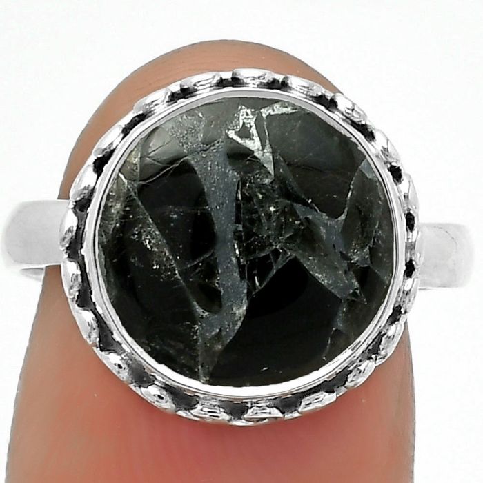 Natural Obsidian And Zinc Ring size-8 SDR166951 R-1196, 12x12 mm