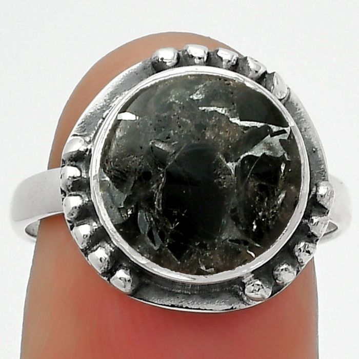 Natural Obsidian And Zinc Ring size-7.5 SDR167074 R-1102, 11x11 mm